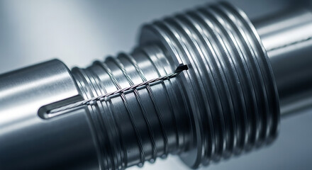 Close-up of a precision-engineered metal component with intricate wiring, showcasing advanced manufacturing and mechanical detail in a modern industrial setting