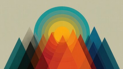 Abstract geometric mountain sunrise graphic design
