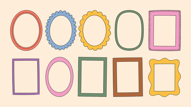 Colorful Scalloped and Rectangular Picture Frames Set