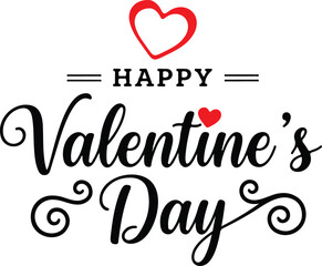 Happy valentine's day elegant script typography with red hearts on white background