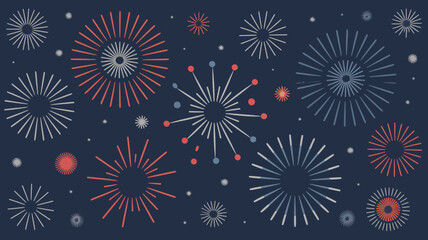 Vibrant Fireworks Display with Red and White Explosions on Dark Night Sky