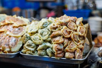 Fresh dumplings for sale in Korean market