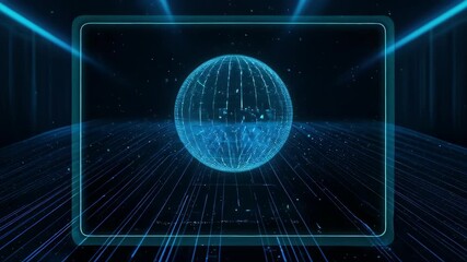 Digital sphere in glowing frame, data streams, authentication process - Powered by Adobe