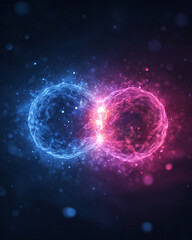 Glowing abstract cells dividing on dark background