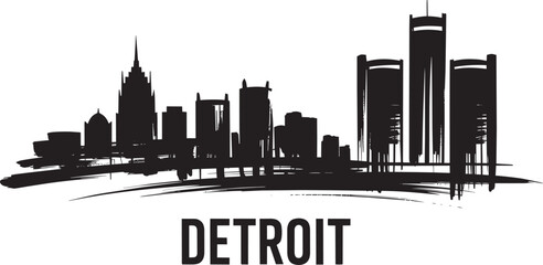 Detroit michigan skyline silhouette vector with brush stroke artistic style and city text © Bakalia