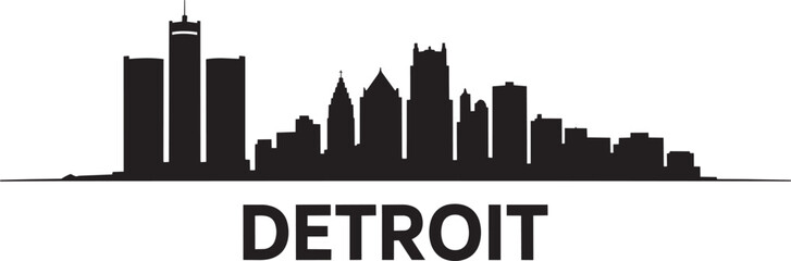 Detroit skyline silhouette against transparent background city vector art with text