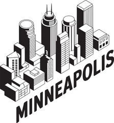 Fototapeta premium Isometric minneapolis city skyline vector art featuring downtown skyscrapers and urban towers