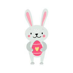 Obraz premium Cute Easter bunny sticker illustration with egg isolated on a transparent background
