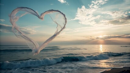 Large heart shape made of white clouds against a beautiful blue sky representing love peace and freedom in the natural environment. AI generated