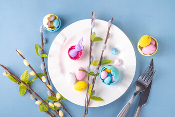 Cute spring Easter holiday table setting