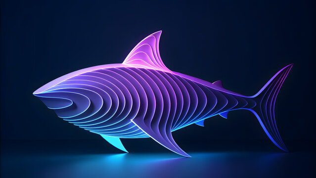 Abstract futuristic glowing whale illustration with neon purple blue curves, modern digital art windows 11 wallpaper