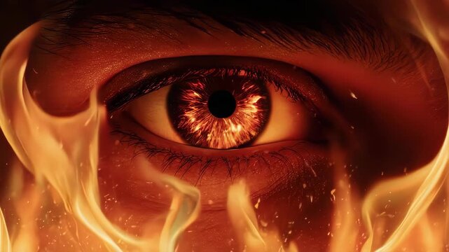 Blazing Eye Closeup with Flames.