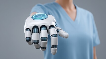 Professional Interaction with Robotic Hand Showcasing Advanced Technology in Human-Machine Collaboration and Its Future Potential in Various Industries