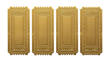 Fototapeta premium Four Gilded Tickets with Ornate Borders and Serrated Edges on White