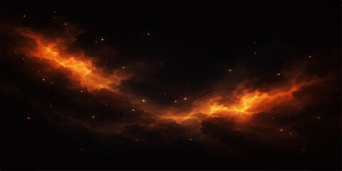Vibrant orange nebula in outer space with stars © HooD
