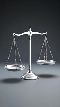 Classic silver balance scale with empty pans on silver-gray gradient background to represent legal or accounting concepts and principles