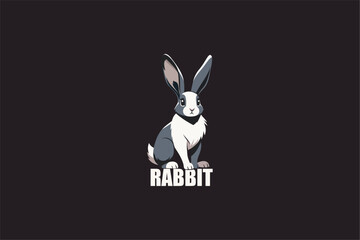 Cute rabbit logo illustration with clean vector style, perfect for mascot, brand identity, gaming logo, apparel, sticker, and modern graphic design on dark background. Vector illustration.