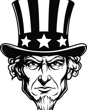 Illustration of uncle sam's face wearing a patriotic top hat