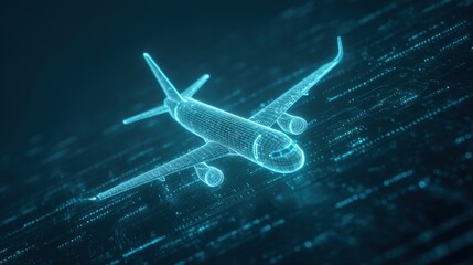 Digital Flight Tracking System Visualization Featuring Aircraft Model in Futuristic Design and High-Tech Background for Aviation Industry Use