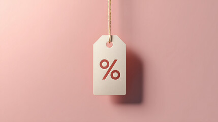 Single discount tag icon floating on a light pastel background modern e-commerce visual style simple geometry balanced composition realistic material texture clean and professional appearance evenly l