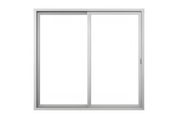 Sliding glass window with white aluminum frame, transparent background, house or office interior architecture element
