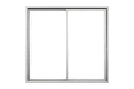 Sliding glass window with white aluminum frame, transparent background, house or office interior architecture element