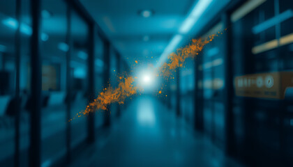 Modern business background with subtle gold powder overlay, soft blur motion, blue and black theme, clean corporate style