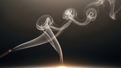 Smoke rising from incense stick on dark background
