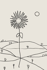 Whimsical Illustration of a Smiling Flower Under a Sun