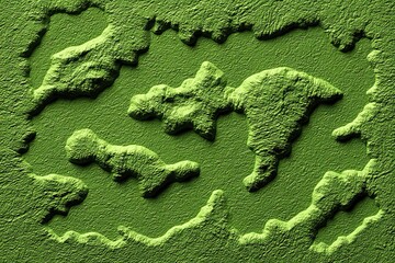 Green monochrome aerial view of abstract, rough terrain