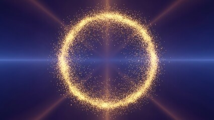 Fototapeta premium Glowing golden circle with sparkling particles and light rays
