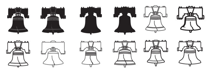 liberty bell silhouette white background © combiy