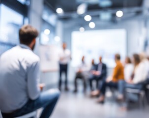 Fototapeta premium Soft Focus Business Meeting with Audience Viewpoint and Bright Bokeh.
