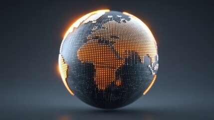 Luminous Orange Globe with Financial Concept Design, Showcasing Global Insights and Data on a Dark Background