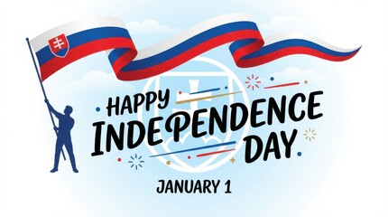 slovakia flag for independence day on white background with waving ribbon flag and date