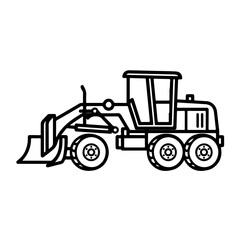 Fototapeta premium motor grader as a simple single icon logo, cartoon coloring page, one line art vector illustration, isolated on transparent background