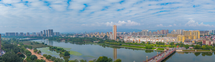 China Linqu urban architecture and river landscape