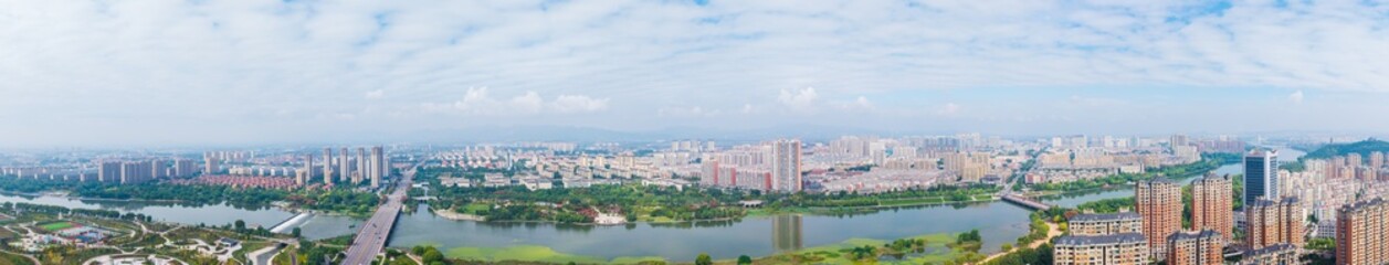 Fototapeta premium China Linqu urban architecture and river landscape