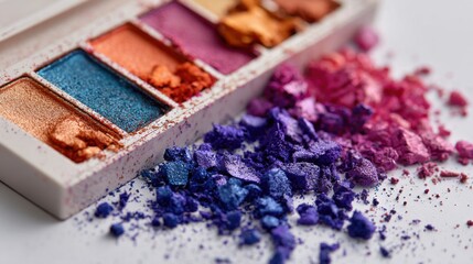 Vibrant eye shadow palette with scattered powders