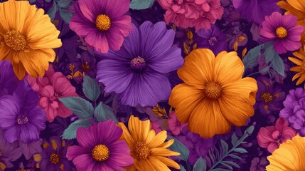 Vibrant Floral Pattern Blooming Garden Nature