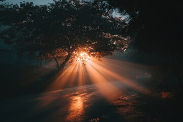 Yellow sunlight flare ray overlay creates warm glow in a starry background with bright light and a sense of depth