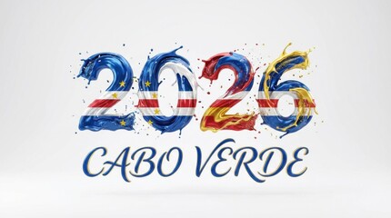 decorative cabo verde 2026 made of 3d liquid paint splash numbers in flag colors on plain white background luxury 3d festive composition perfect for new year posters cards and social media templates