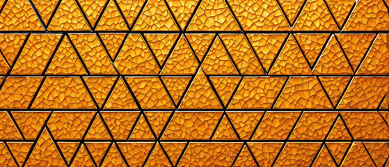 Abstract bright orange triangular background. Tile wallpaper, mosaic texture with geometric fluted triangles. Full frame.