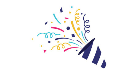 A colorful and energetic illustration of a party popper exploding with confetti and streamers for celebrating a special event.