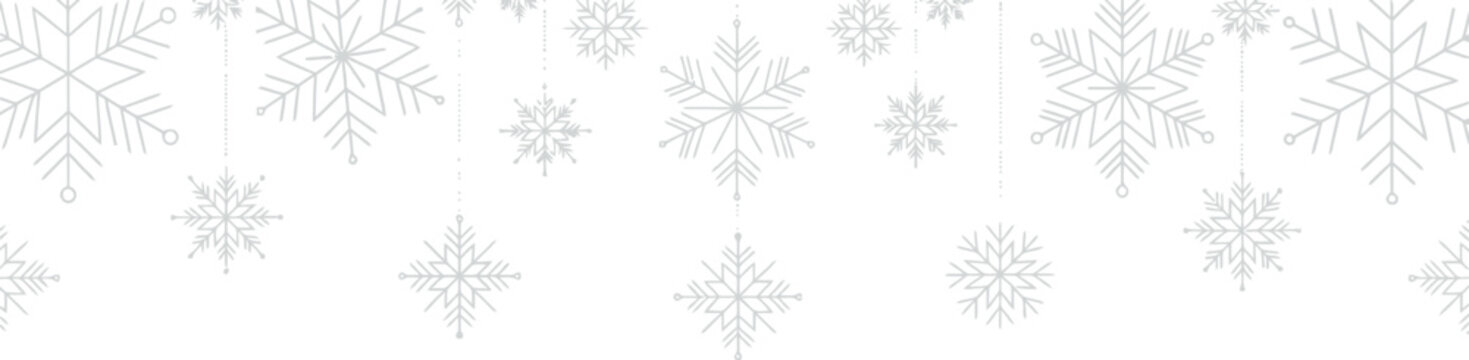 Minimalist Hanging Snowflake Border Design on White Background