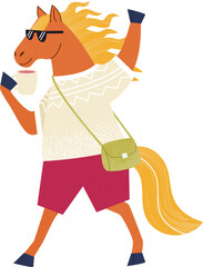 Stylish Anthropomorphic Horse Enjoying Coffee