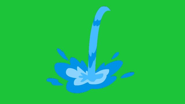 Realistic 3D and stylized 2D water splash pack on green screen. Blue liquid bursts, fountains, and droplets for cinematic VFX and cartoon motion