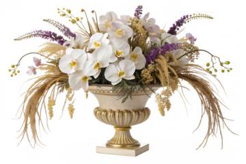 Elegant Floral Centerpiece with White Orchids and Gold Urn - Luxury Wedding Decor