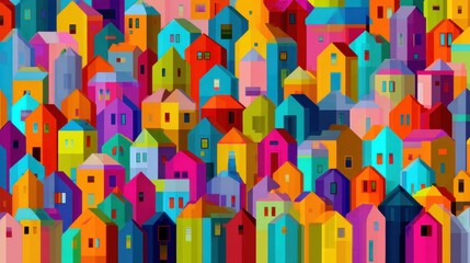 Colorful abstract houses in a vibrant cityscape