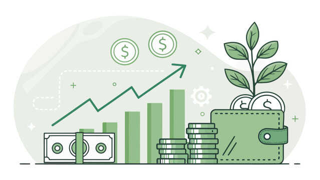 Financial growth concept with money and plant in wallet